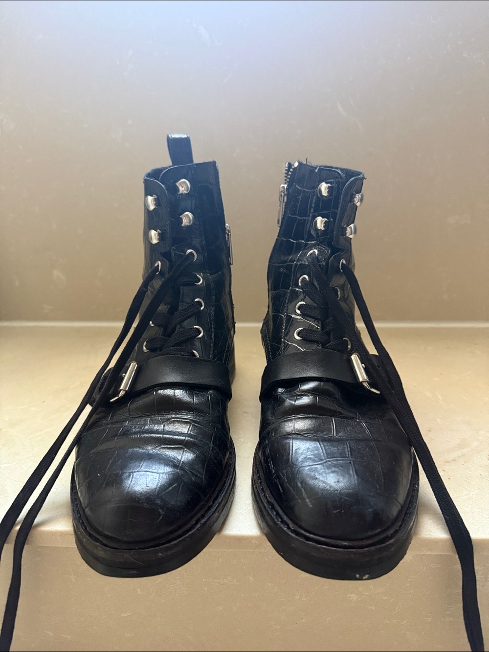 AllSaints Embossed Leather Combat Boots